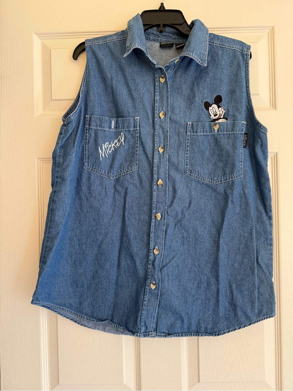 Mickey Mouse Denim Sleeveless Shirt - Blue